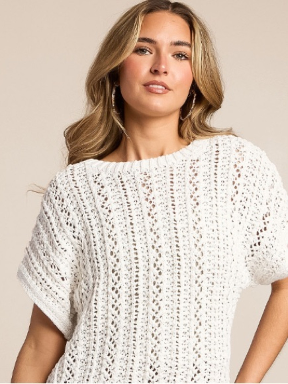 White Knit Batwing Summer Sweater